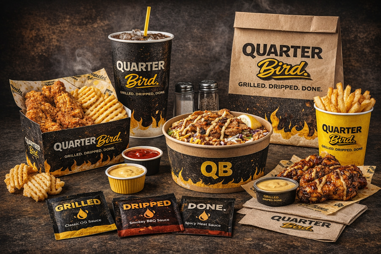Flame grilled Quarter Bird meal